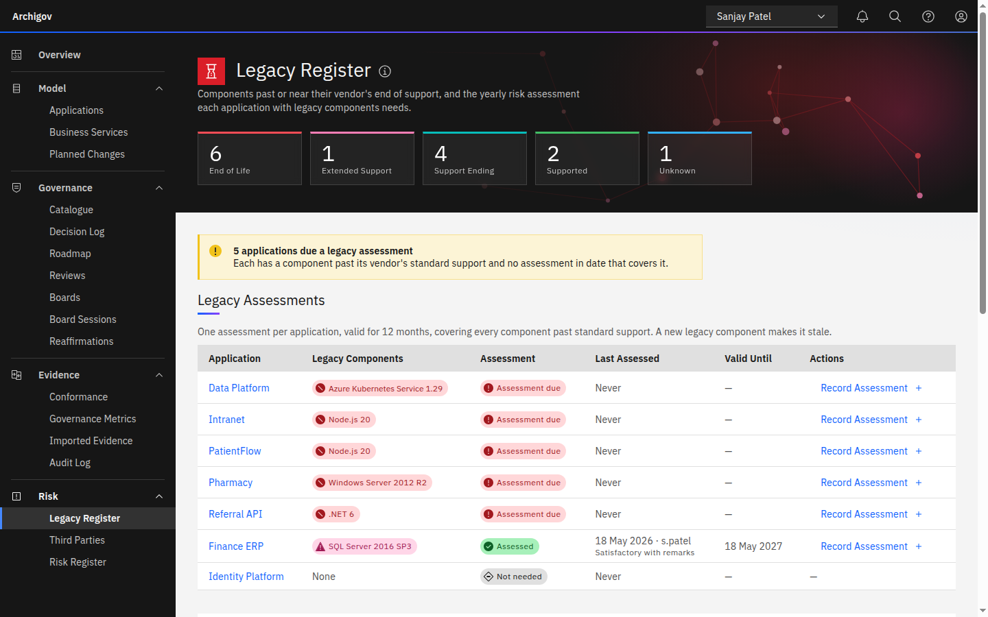 The Legacy Register page