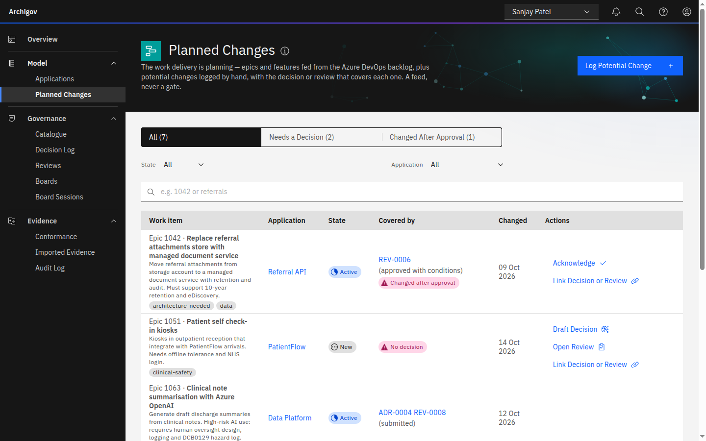The Planned Changes page